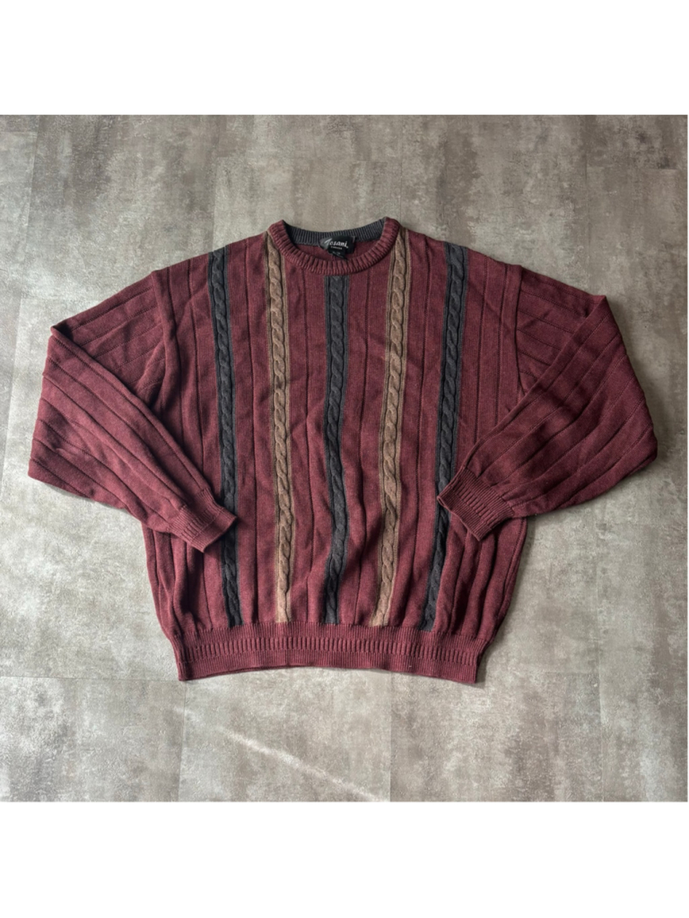 Vintage Tosani 3D Knit Vertical Stripe Sweater Mens XL